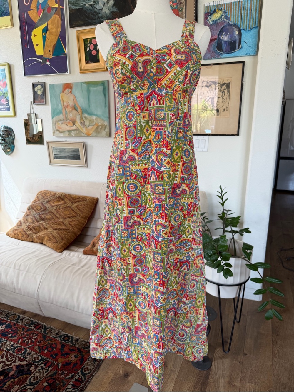 Vintage 70s style handmade empire waist paisley print maxi dress #cottagecore
